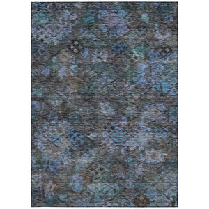 HomeRoots 9' X 12' Teal Blue and Charcoal Floral Area Rug - Durable, Washable, Versatile for Indoor & Outdoor Use 604166