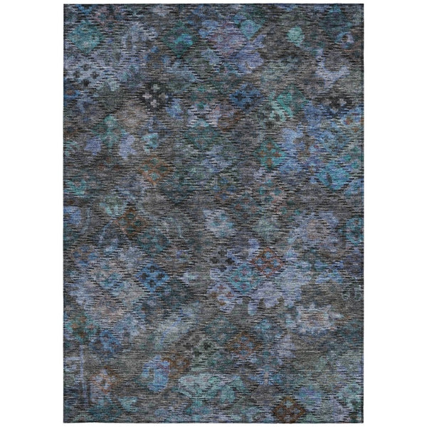 HomeRoots 9' X 12' Teal Blue and Charcoal Floral Area Rug - Durable, Washable, Versatile for Indoor & Outdoor Use 604166