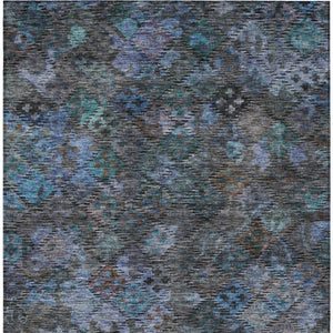 HomeRoots 5' Vibrant Teal Blue and Charcoal Floral Washable Area Rug – Perfect for Indoor and Outdoor Spaces! 10' X 14' 604167