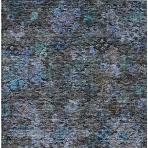 HomeRoots 5' Vibrant Teal Blue and Charcoal Floral Washable Area Rug – Perfect for Indoor and Outdoor Spaces! 10' X 14' 604167