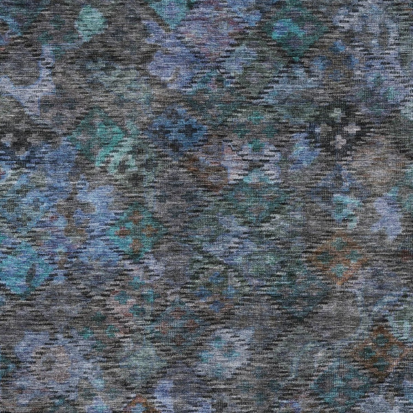 HomeRoots 5' Vibrant Teal Blue and Charcoal Floral Washable Area Rug – Perfect for Indoor and Outdoor Spaces! 10' X 14' 604167
