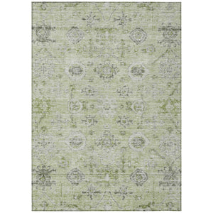 HomeRoots 5' Stylish Artichoke Green Beige Gray Damask Area Rug - Durable, Washable for Indoor & Outdoor Use 5' X 8' 604175