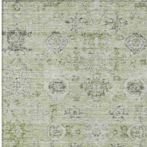 Homeroots 3' Artichoke Green Damask Washable Indoor Outdoor Area Rug – Durable, Stylish, And Stain Resistant 5' X 8' Polyester 604175
