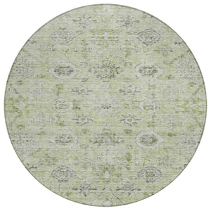 HomeRoots 5' Stylish Artichoke Green Beige Gray Damask Area Rug - Durable, Washable for Indoor & Outdoor Use 8' Round 604176