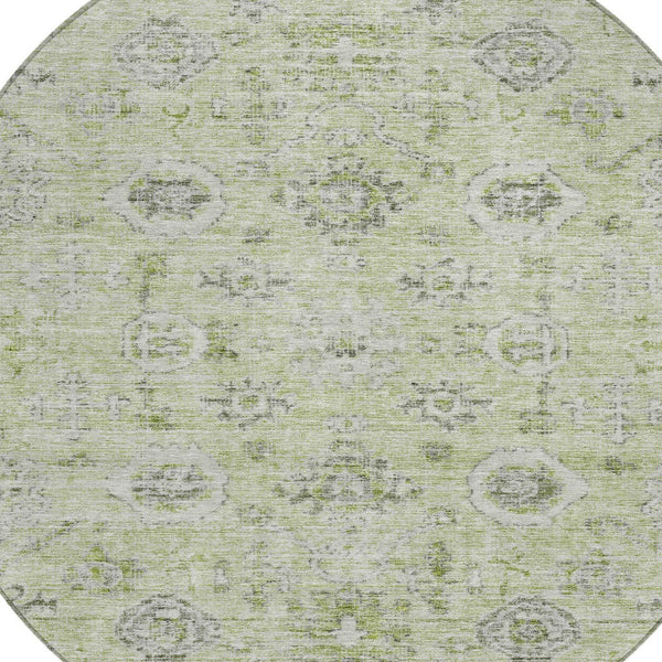 Homeroots 3' Artichoke Green Damask Washable Indoor Outdoor Area Rug – Durable, Stylish, And Stain Resistant 8' Round Polyester 604176