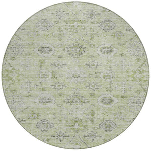 Homeroots 3' Artichoke Green Damask Washable Indoor Outdoor Area Rug – Durable, Stylish, And Stain Resistant 8' Round Polyester 604176