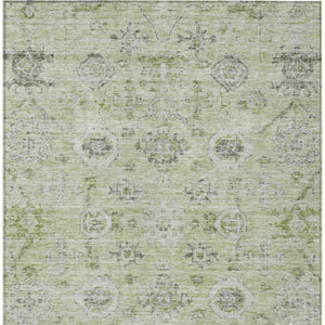 Homeroots 3' Artichoke Green Damask Washable Indoor Outdoor Area Rug – Durable, Stylish, And Stain Resistant 8' X 10' Polyester 604177