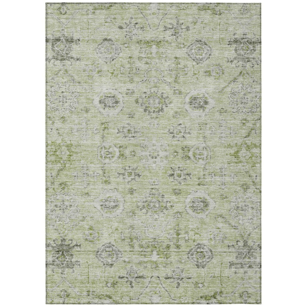 HomeRoots 9' X 12' Washable Damask Area Rug in Artichoke Green, Beige & Gray - Perfect for Indoor & Outdoor Use 604178