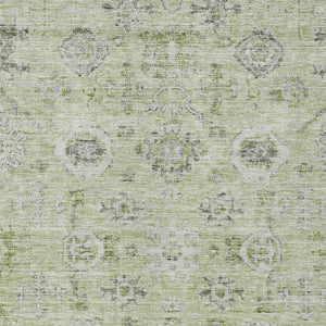 Homeroots 3' Artichoke Green Damask Washable Indoor Outdoor Area Rug – Durable, Stylish, And Stain Resistant 9' X 12' Polyester 604178