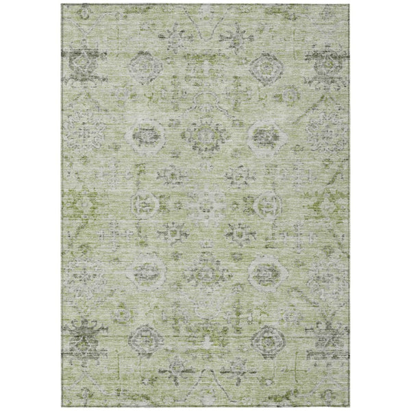 HomeRoots 5' Stylish Artichoke Green Beige Gray Damask Area Rug - Durable, Washable for Indoor & Outdoor Use 10' X 14' 604179