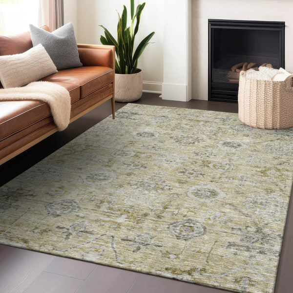 Homeroots 3' Artichoke Green Damask Washable Indoor Outdoor Area Rug – Durable, Stylish, And Stain Resistant 3' X 5' Polyester 604180