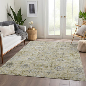 Homeroots 3' Artichoke Green Damask Washable Indoor Outdoor Area Rug – Durable, Stylish, And Stain Resistant 5' X 8' Polyester 604181