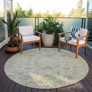 Homeroots 3' Artichoke Green Damask Washable Indoor Outdoor Area Rug – Durable, Stylish, And Stain Resistant 8' Round Polyester 604182