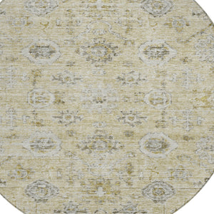 Homeroots 3' Artichoke Green Damask Washable Indoor Outdoor Area Rug – Durable, Stylish, And Stain Resistant 8' Round Polyester 604182
