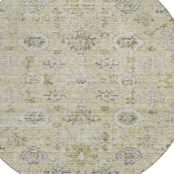 Homeroots 3' Artichoke Green Damask Washable Indoor Outdoor Area Rug – Durable, Stylish, And Stain Resistant 8' Round Polyester 604182