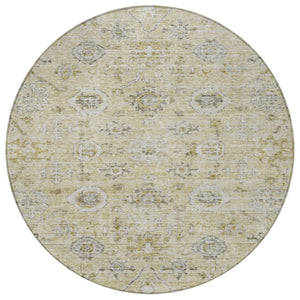 Homeroots 3' Artichoke Green Damask Washable Indoor Outdoor Area Rug – Durable, Stylish, And Stain Resistant 8' Round Polyester 604182