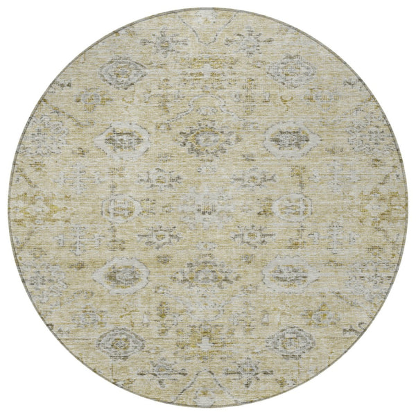 Homeroots 3' Artichoke Green Damask Washable Indoor Outdoor Area Rug – Durable, Stylish, And Stain Resistant 8' Round Polyester 604182
