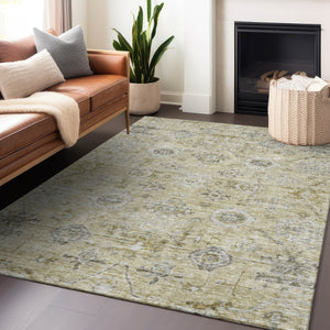 Homeroots 3' Artichoke Green Damask Washable Indoor Outdoor Area Rug – Durable, Stylish, And Stain Resistant 9' X 12' Polyester 604184