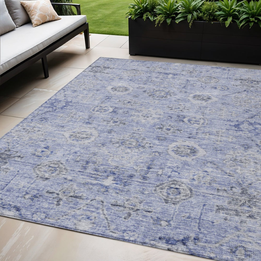 HomeRoots 5' Blue and Gray Damask Area Rug - Elegant, Durable Design for Indoor and Outdoor Spaces, Washable 5' X 8' 604187