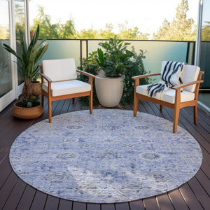 Homeroots 3' Artichoke Green Damask Washable Indoor Outdoor Area Rug – Durable, Stylish, And Stain Resistant 8' Round Polyester 604188