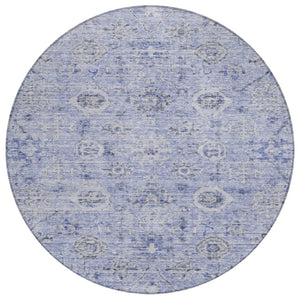 HomeRoots 5' Blue and Gray Damask Area Rug - Elegant, Durable Design for Indoor and Outdoor Spaces, Washable 8' Round 604188