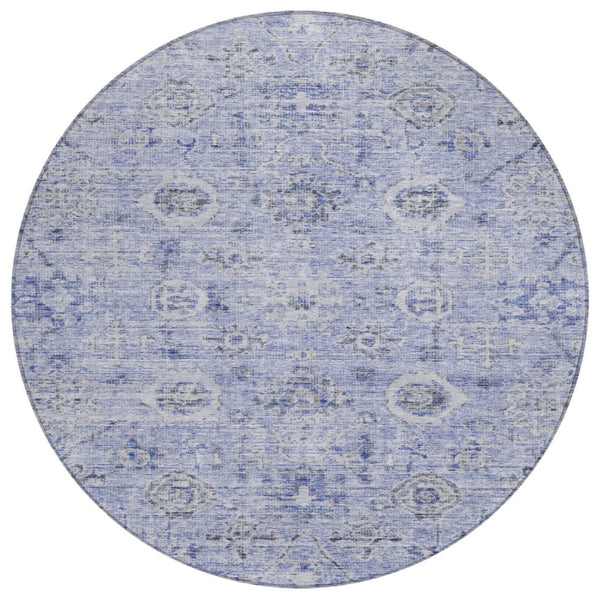 HomeRoots 5' Blue and Gray Damask Area Rug - Elegant, Durable Design for Indoor and Outdoor Spaces, Washable 8' Round 604188