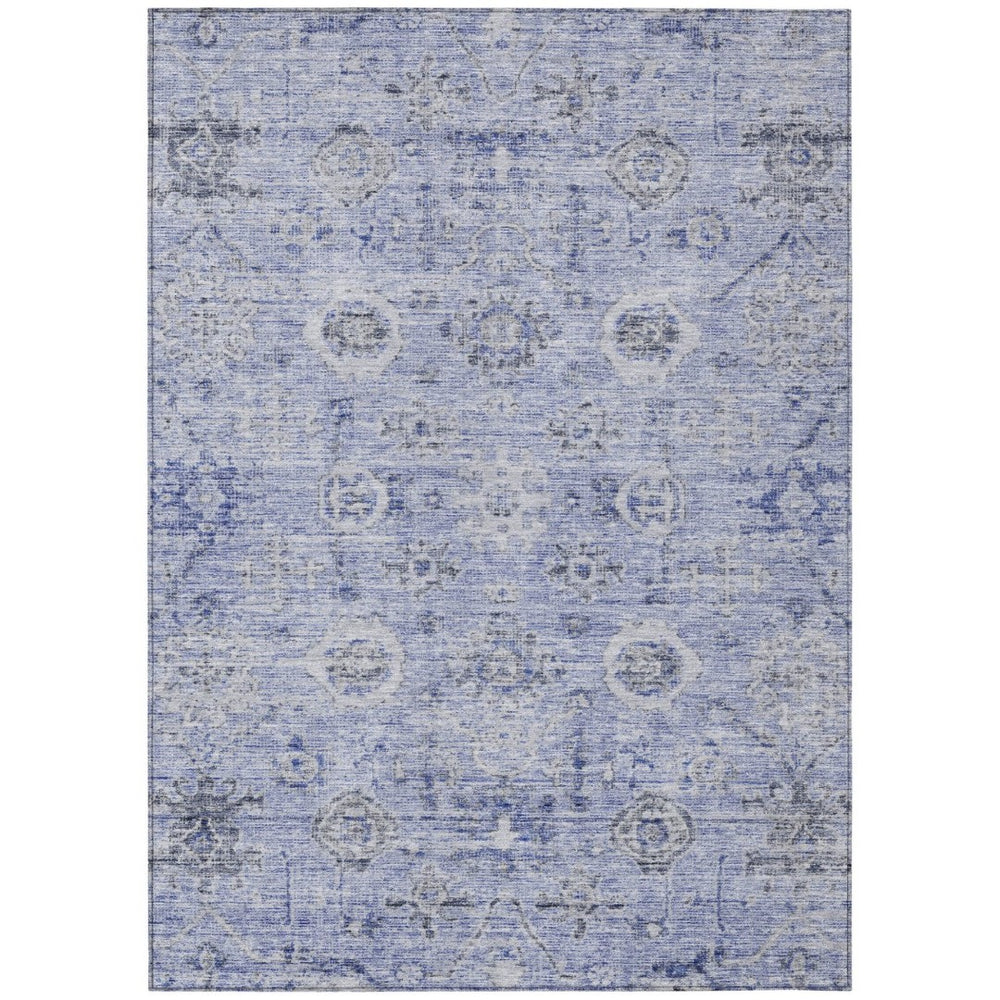 HomeRoots 9' X 12' Blue and Gray Damask Rug - Durable, Washable Design for Indoor & Outdoor Elegance and Style 604190