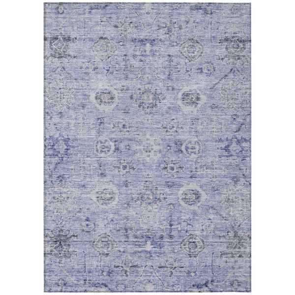 HomeRoots 5' Blue and Gray Damask Area Rug - Elegant, Durable Design for Indoor and Outdoor Spaces, Washable 10' X 14' 604191