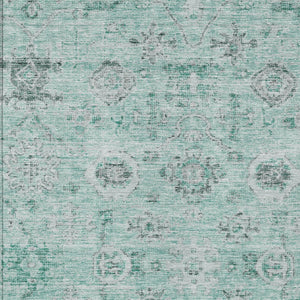 Homeroots 3' Artichoke Green Damask Washable Indoor Outdoor Area Rug – Durable, Stylish, And Stain Resistant 3' X 5' Polyester 604198