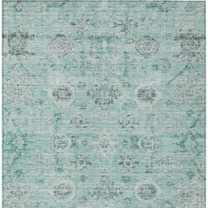 Homeroots 3' Artichoke Green Damask Washable Indoor Outdoor Area Rug – Durable, Stylish, And Stain Resistant 5' X 8' Polyester 604199