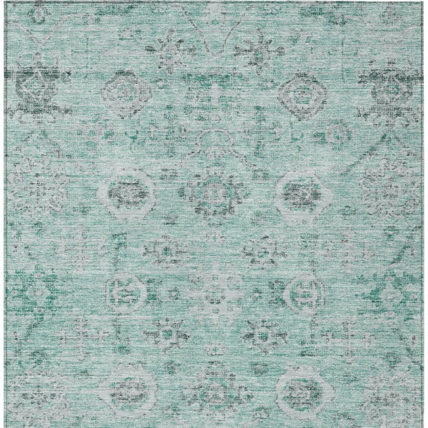 Homeroots 3' Artichoke Green Damask Washable Indoor Outdoor Area Rug – Durable, Stylish, And Stain Resistant 5' X 8' Polyester 604199