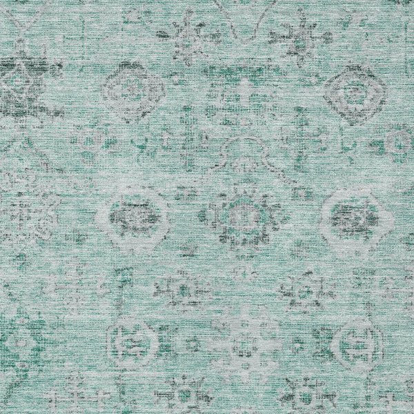 Homeroots 3' Artichoke Green Damask Washable Indoor Outdoor Area Rug – Durable, Stylish, And Stain Resistant 5' X 8' Polyester 604199