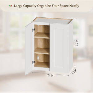 English Elm Gray Shaker Wall Cabinet Solid Wood Double Door Soft Close Kitchen Bath Storage White W5662P465991