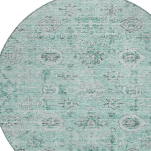 Homeroots 3' Artichoke Green Damask Washable Indoor Outdoor Area Rug – Durable, Stylish, And Stain Resistant 8' Round Polyester 604200