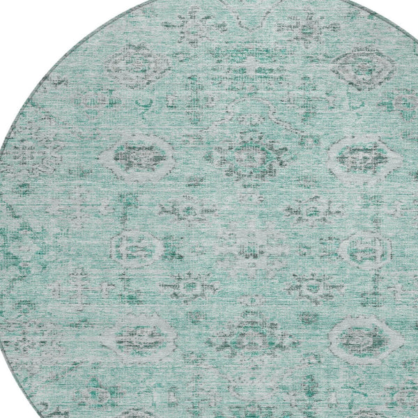Homeroots 3' Artichoke Green Damask Washable Indoor Outdoor Area Rug – Durable, Stylish, And Stain Resistant 8' Round Polyester 604200