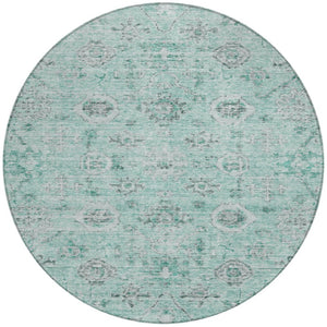 Homeroots 3' Artichoke Green Damask Washable Indoor Outdoor Area Rug – Durable, Stylish, And Stain Resistant 8' Round Polyester 604200