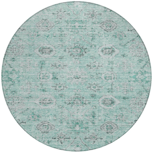 Homeroots 3' Artichoke Green Damask Washable Indoor Outdoor Area Rug – Durable, Stylish, And Stain Resistant 8' Round Polyester 604200