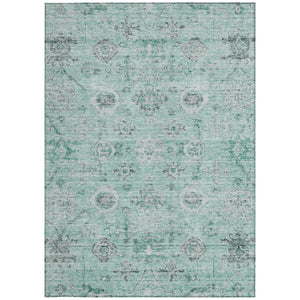 Homeroots 3' Artichoke Green Damask Washable Indoor Outdoor Area Rug – Durable, Stylish, And Stain Resistant 8' X 10' Polyester 604201