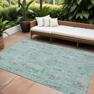 Homeroots 3' Artichoke Green Damask Washable Indoor Outdoor Area Rug – Durable, Stylish, And Stain Resistant 8' X 10' Polyester 604201