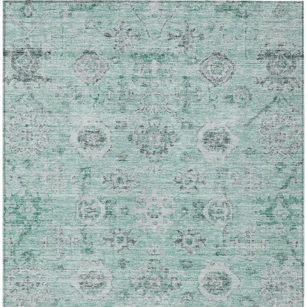 Homeroots 3' Artichoke Green Damask Washable Indoor Outdoor Area Rug – Durable, Stylish, And Stain Resistant 8' X 10' Polyester 604201
