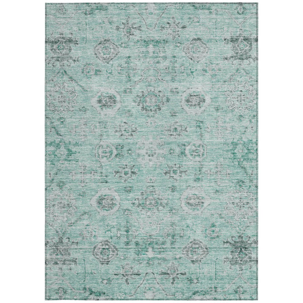Homeroots 3' Artichoke Green Damask Washable Indoor Outdoor Area Rug – Durable, Stylish, And Stain Resistant 9' X 12' Polyester 604202