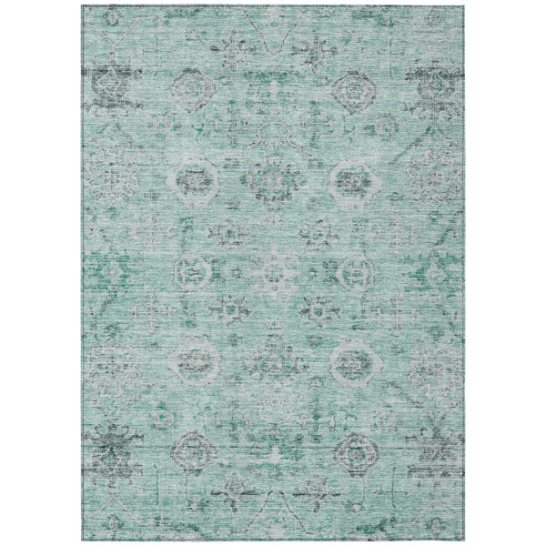 Homeroots 3' Artichoke Green Damask Washable Indoor Outdoor Area Rug – Durable, Stylish, And Stain Resistant 10' X 14' Polyester 604203