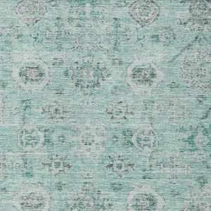 Homeroots 3' Artichoke Green Damask Washable Indoor Outdoor Area Rug – Durable, Stylish, And Stain Resistant 10' X 14' Polyester 604203