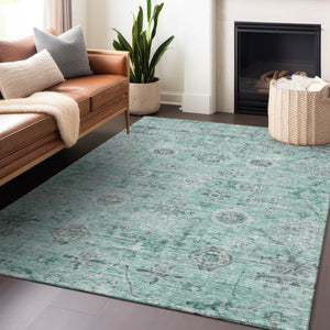 Homeroots 3' Artichoke Green Damask Washable Indoor Outdoor Area Rug – Durable, Stylish, And Stain Resistant 10' X 14' Polyester 604203