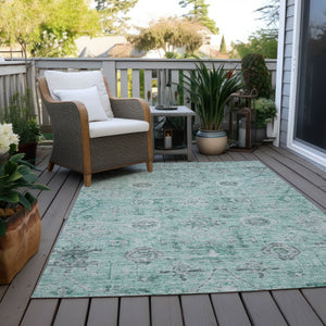Homeroots 3' Artichoke Green Damask Washable Indoor Outdoor Area Rug – Durable, Stylish, And Stain Resistant 10' X 14' Polyester 604203