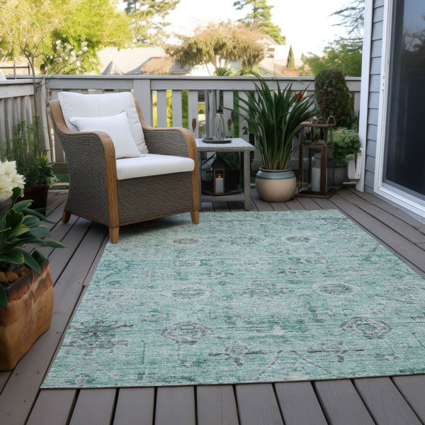 Homeroots 3' Artichoke Green Damask Washable Indoor Outdoor Area Rug – Durable, Stylish, And Stain Resistant 10' X 14' Polyester 604203