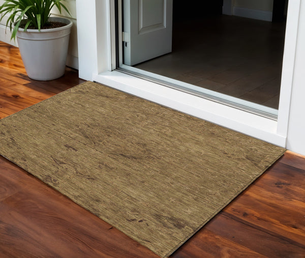 Homeroots 3' Brown And Tan Floral Washable Area Rug For Indoor And Outdoor Use - Durable And Stylish Design 3' X 5' Polyester 604204