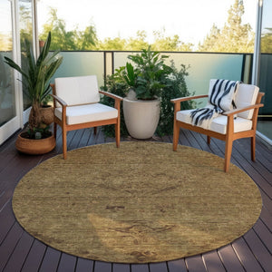 Homeroots 3' Brown And Tan Floral Washable Area Rug For Indoor And Outdoor Use - Durable And Stylish Design 8' Round Polyester 604206