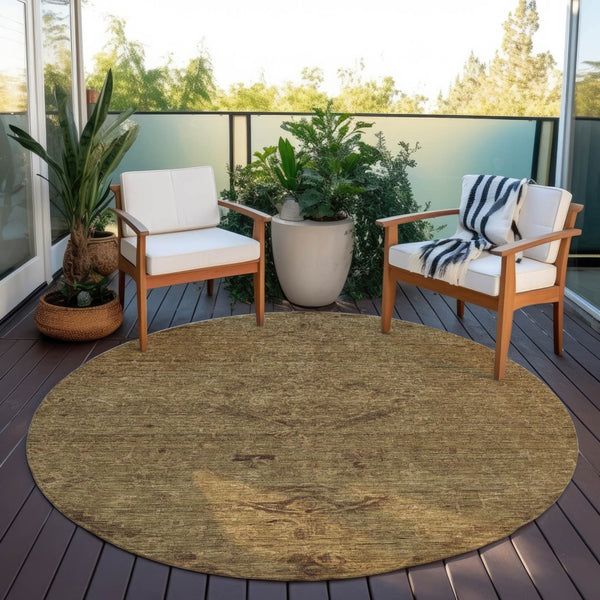 Homeroots 3' Brown And Tan Floral Washable Area Rug For Indoor And Outdoor Use - Durable And Stylish Design 8' Round Polyester 604206