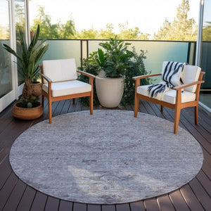 Homeroots 3' Brown And Tan Floral Washable Area Rug For Indoor And Outdoor Use - Durable And Stylish Design 8' Round Polyester 604212